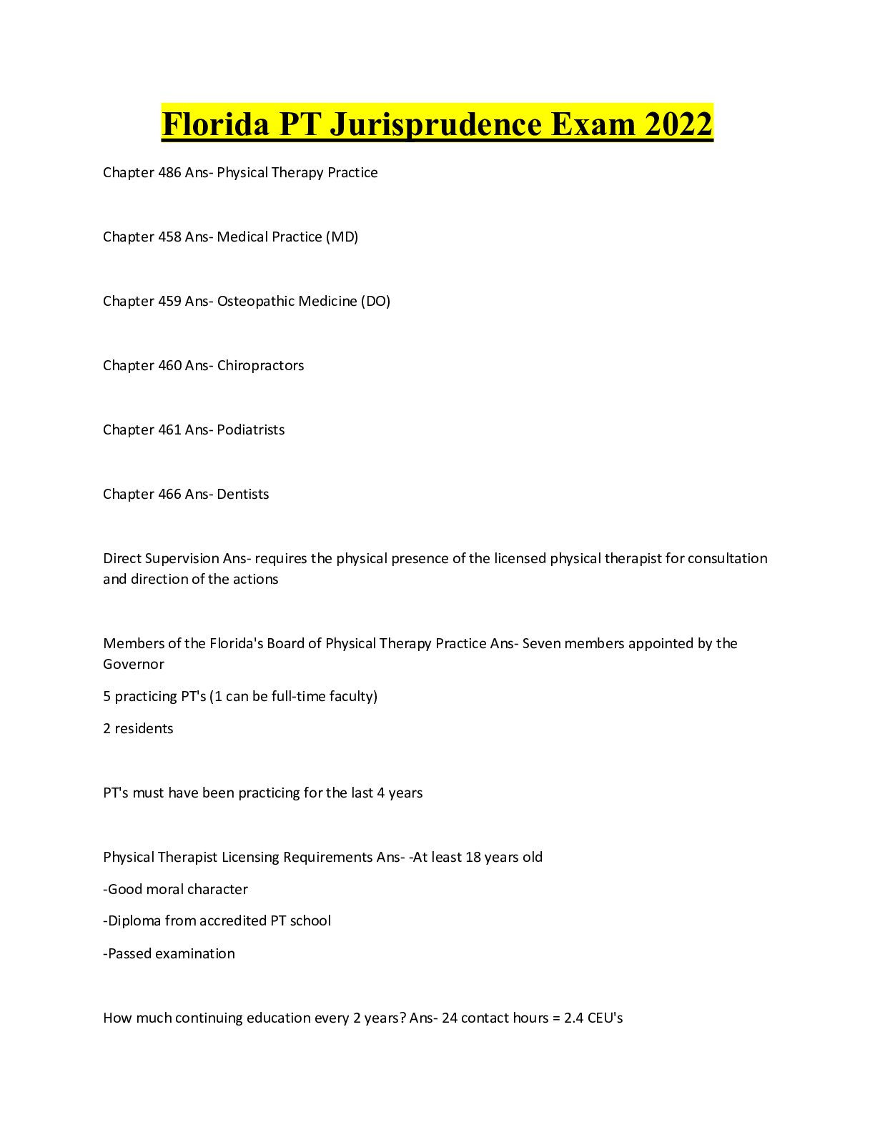 Preview image for Florida PT Jurisprudence Exam 2022